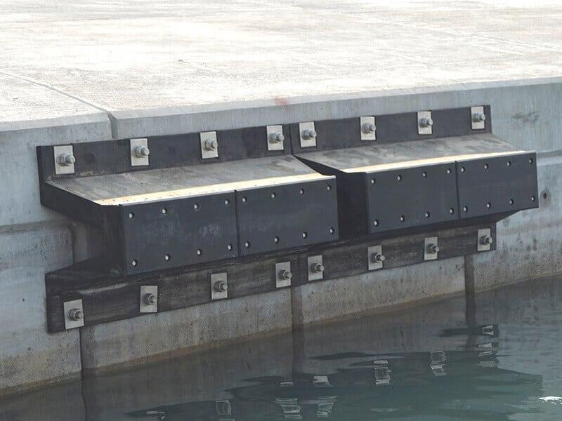 Rubber fender system installed on a dock for berth protection