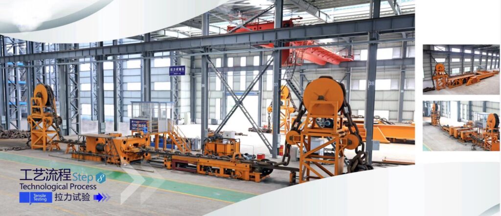 Marine anchor chain tensile testing process for strength verification before delivery