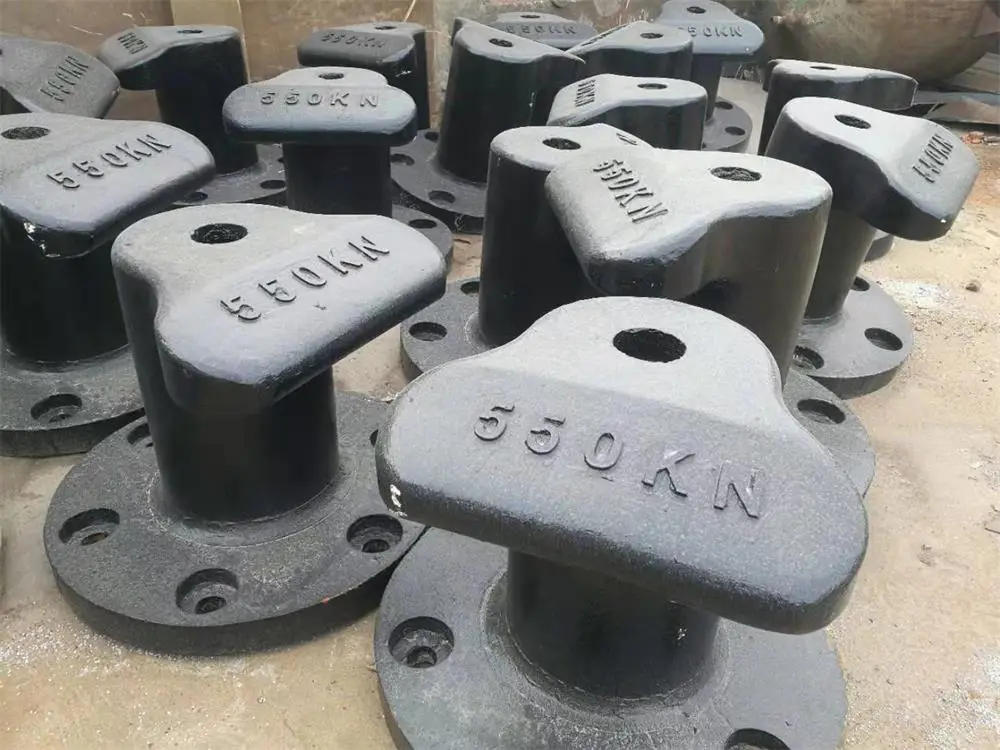 Black marine mooring bollards with custom load rating for dock and port applications