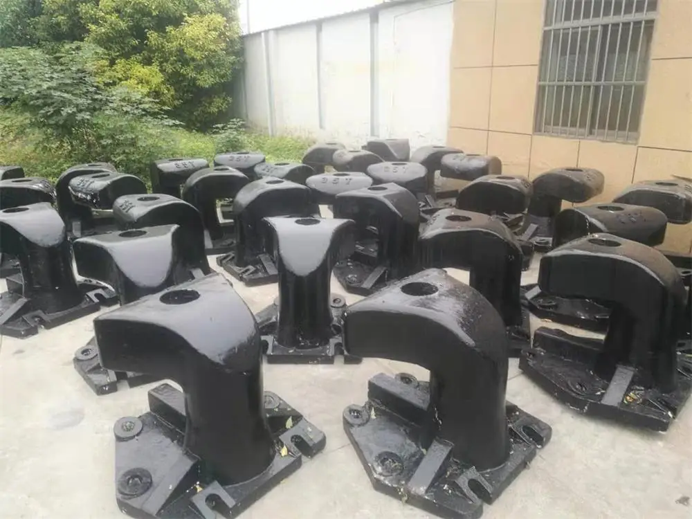 Black T-head mooring bollards for dock and port mooring hardware