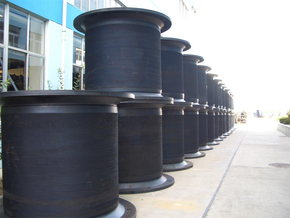 Cell rubber fenders arranged in factory yard for dock and quay protection