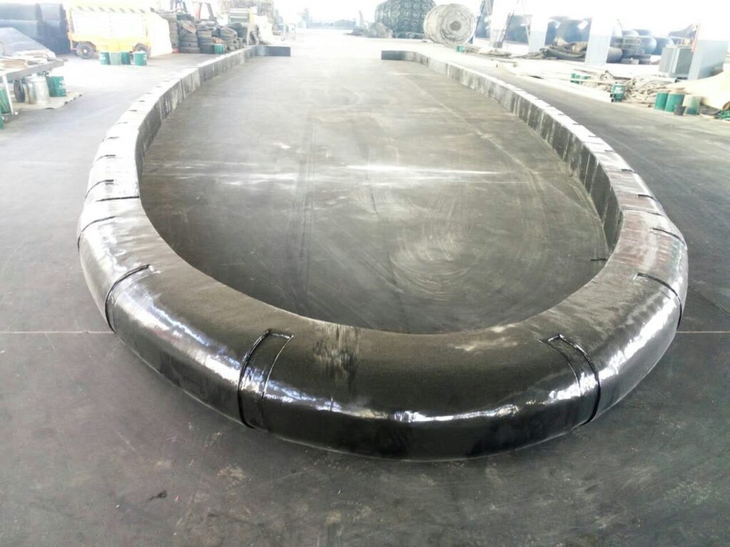 Custom curved EVA fender system arranged in factory for boat and yacht protection