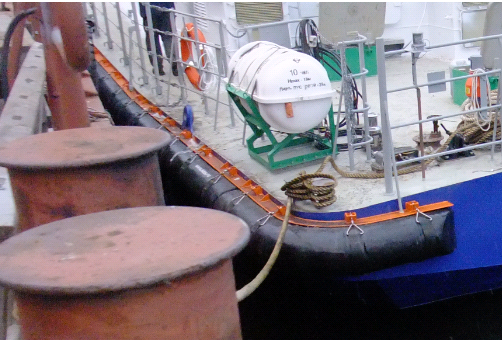 Custom EVA boat fender installed along vessel side for lightweight docking protection