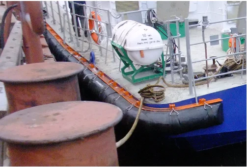 Custom EVA boat side fender installed on a vessel for side protection
