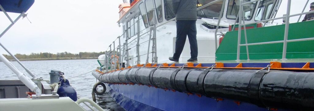 Custom EVA fender installed on workboat side for docking and vessel protection
