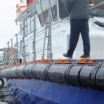 Custom EVA fender installed on workboat side for docking and vessel protection