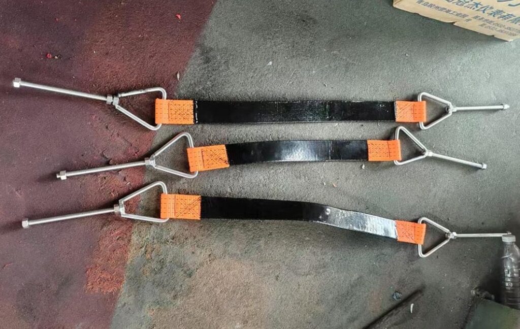 Custom EVA fender mounting straps with triangular rings and threaded rods