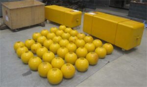 Custom foam buoys and floating fenders with SPUA coating for marine projects