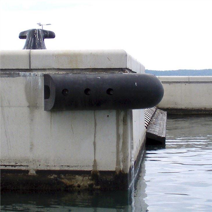 Custom rubber protection profile installed on dock edge for quay and vessel berthing protection