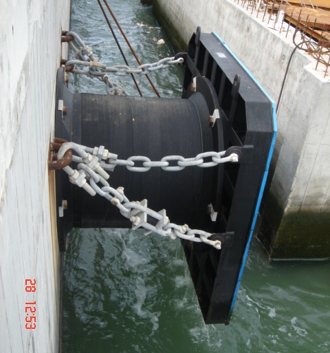 Dock rubber fender installed on a quay wall for berth protection
