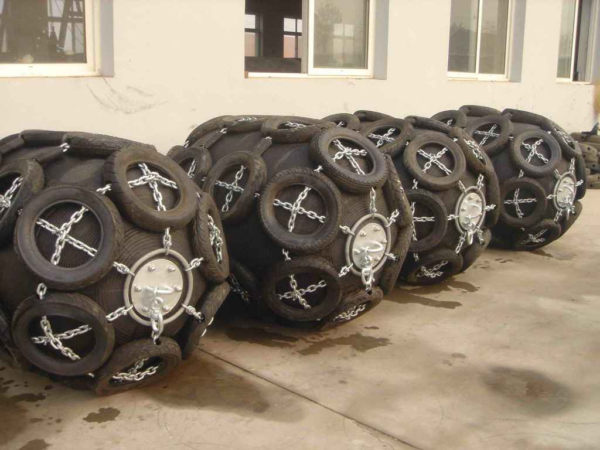 Finished pneumatic rubber fenders before shipment