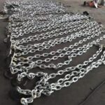 Close up of galvanized anchor chain links with smooth surface finish