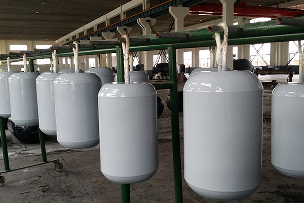 Grey single-end hanging foam filled fenders for boats and floating marine protection