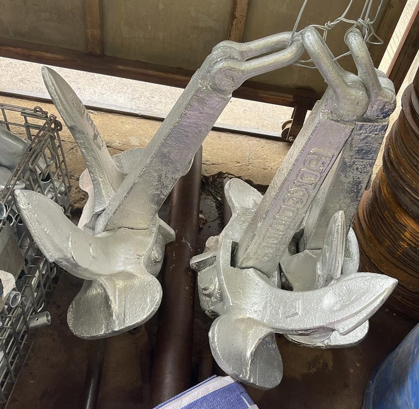 Hall type stockless marine anchors for boat dock pontoon and mooring systems