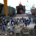 Marine airbags used for ship launching in a shipyard application