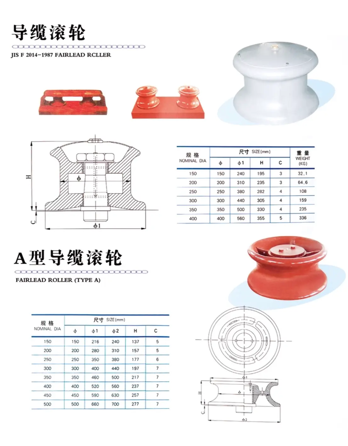 Marine fairlead roller and mooring bollard reference drawing for deck hardware selection