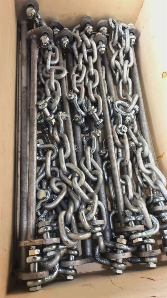 marine fender chains shackles and support bars packed