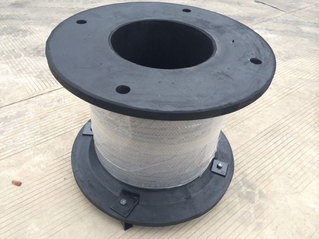 Rubber cell fender wrapped and protected for shipment