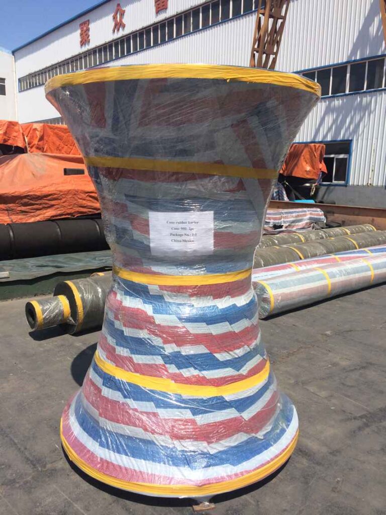 Rubber cone fender wrapped and protected for shipment