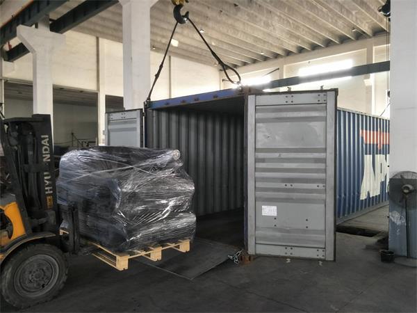 Packed ship launch airbags being loaded into shipping container