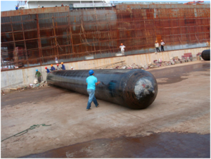 Marine rubber airbag used for vessel launching operation in shipyard