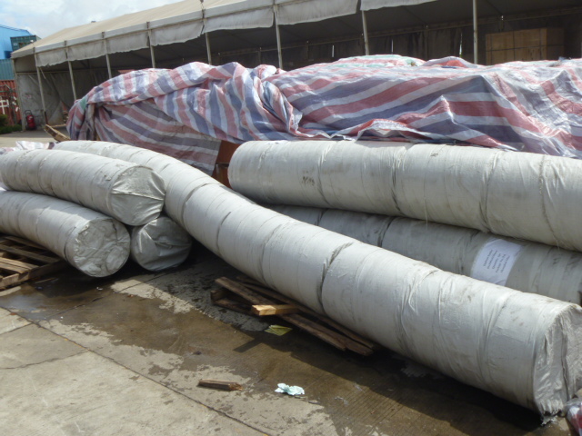 Tugboat cylindrical rubber fenders packed for shipment