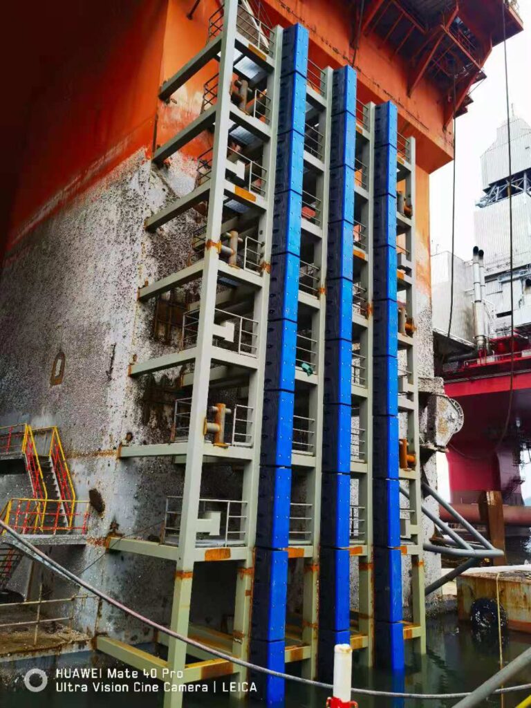 UHMWPE faced square rubber fenders installed on marine berthing structure