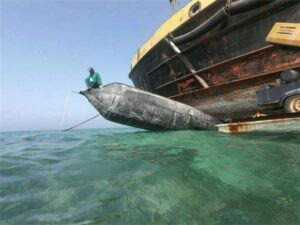 Marine rubber airbag supporting vessel lifting and floating operation