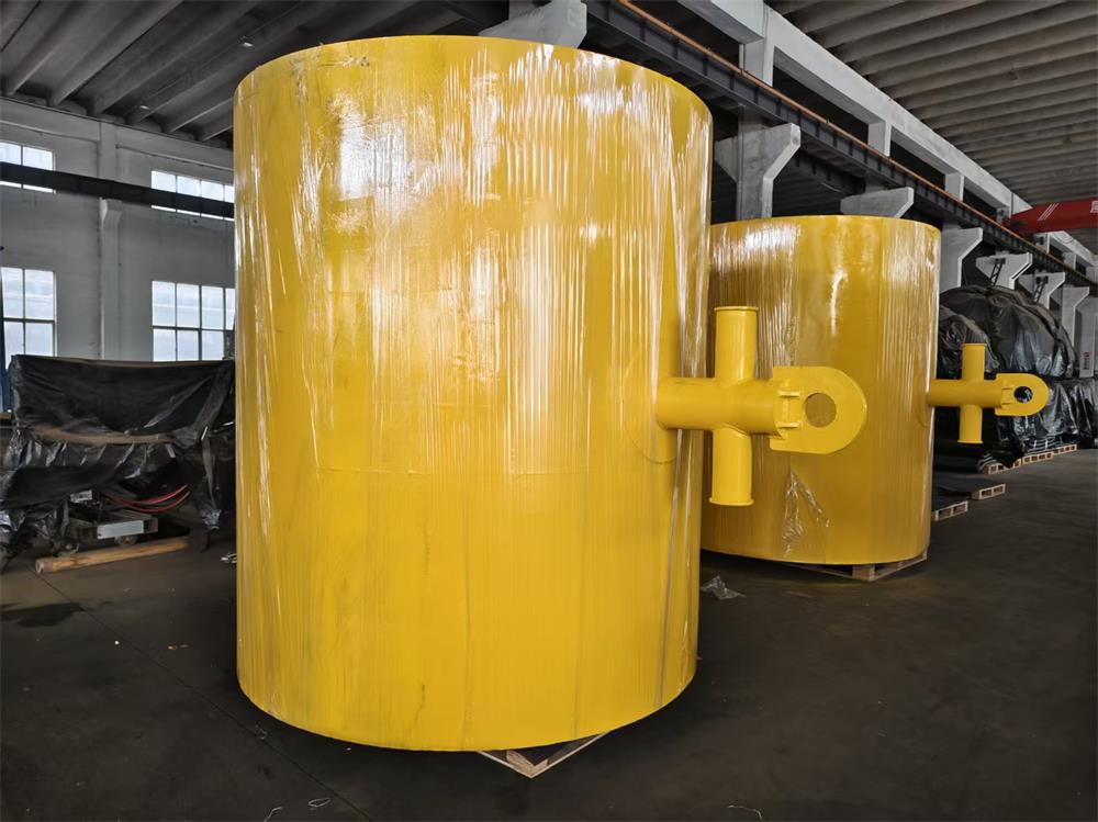 Custom steel mooring buoy with reinforced connection eye and lifting fittings